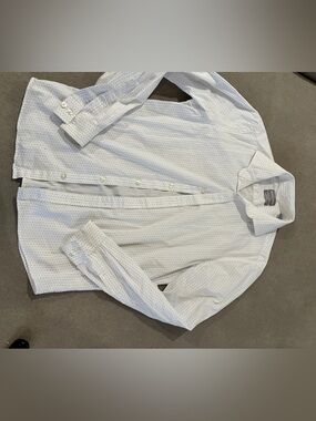 Michael Kors White Micro-Pattern Long-Sleeve Dress Shirt